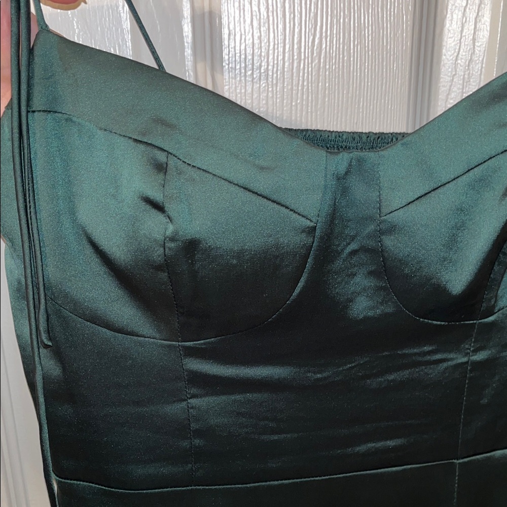 Emerald Green Tie-Strap Satin Dress